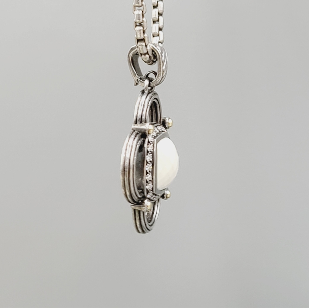 David Yurman Renaissance White Agate Diamond Pendant Enhancer With Gold - Picture 8 of 16